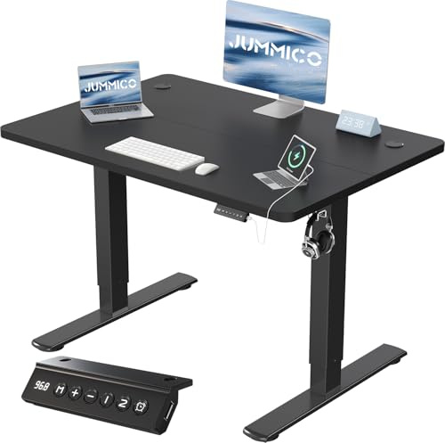 JUMMICO Höhenverstellbarer Schreibtisch mit USB-Ladeanschluss,Schreibtisch Höhenverstellbar Elektrisch 80 x 60 cm, Steh-Sitz Tisch Stehpult Verstellbarer Computertisch,Standing Desk,Schwarz