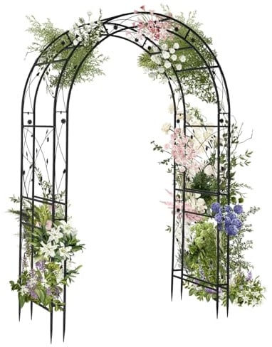 HOBBYZOO – Gartenbogen aus Metall Stabil 135x58x212 cm – Rosenbogen ohne Tür in Schwarz – Rankgerüst für Kletterpflanzen (Rosengewächse, Weinreben)