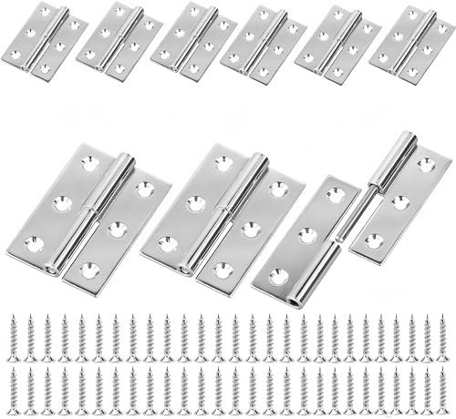 9 Pcs 75mm Stainless Steel Strong Butt Door Hinge, Stainless Steel Thickened Ball Bearing Hinges for Home Furniture Wood Doors, 60 Screws Included Hardware for Window, Cabinets, Wooden Boxes