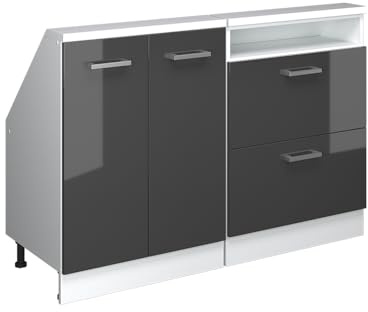 Vicco Dachschrägenschrank-Set Rion, Anthrazit Hochglanz/Weiß | B120 x T46 cm, 2er Set, platzsparend für Dachschrägen