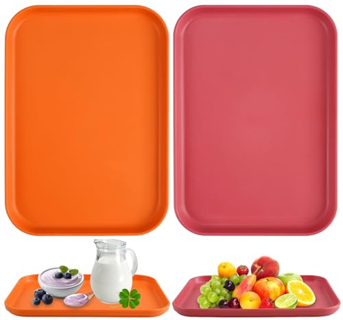 2 Stück Tablett Plastik, 24 x 17 x 2 cm Tray, Tablett Klein,Kleine Tabletts | Polypropylen-Kunststoff, Kunststofftablett Serviertablett, Kunststoff Serviertabletts Klein für Küchen, Cafés, Restaurants