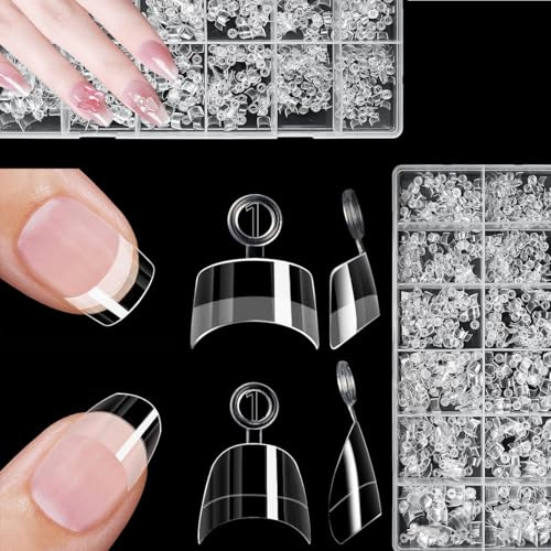 Ruayia Nagel Tips Set, 240Pcs Kurze halbe Abdeckung Mandel Nägel & 240Pcs Kleine Verjubelt Quadratische Nägel Spitzen Gel, Weiche Gelspitzen, für Nageltechniker, Einsteiger und Nail Art Studios - Klar