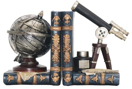 Dekorative Buchstützen Vintage-Armillarsphäre und Astronomisches Teleskop Antike Raum-Zeit-Buchstützen Astronomie-Dekoration für Regale Heim Büro Dekorationen