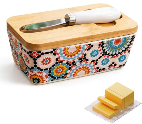 Butterdose Keramik, Kapazität Butterdose Porzellan,für Haushalt und Küche | Butterdose Keramik, Große Kapazität Porzellan, mit Multifunktionales, Holzdeckel und Buttermesser