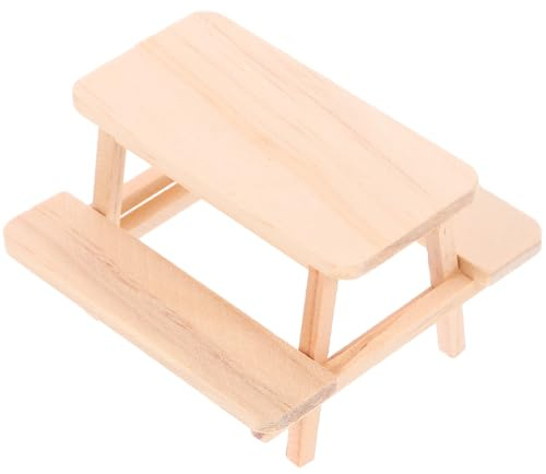 MUSISALY Miniatur Holz Picknicktisch mit Sitzbank Kleines Puppenhausmöbel Puppenhaus Dekoration für Schlafzimmer und Wohnzimmer