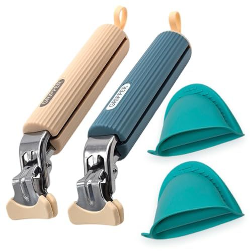 2 Pièces Pinces de Cuisine Silicone Anti-Brûlure Clip pour Air Fryer | pour Bol Chaud, Micro-Ondes, Four, Marmites, Plateau Chaud, Antidérapante en Acier Inoxydable, avec Gants Isolants Thermiques