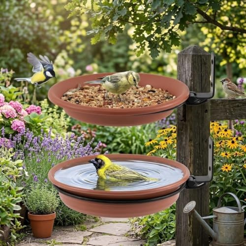 Mangeoire à oiseaux d'extérieur en métal à suspendre pour oiseaux sauvages avec baignoire - Design en fer résistant aux intempéries - 17 cm - Marron (1)
