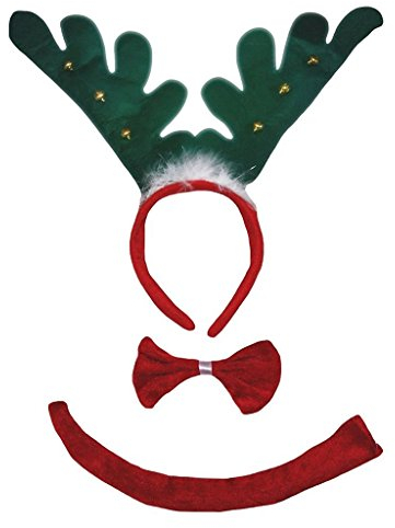 Petitebelle Niedlich Tier Stirnband 3-Stück Kostüm Kombiniert (Rentier[Grüne Ringe], Einheitsgröße)