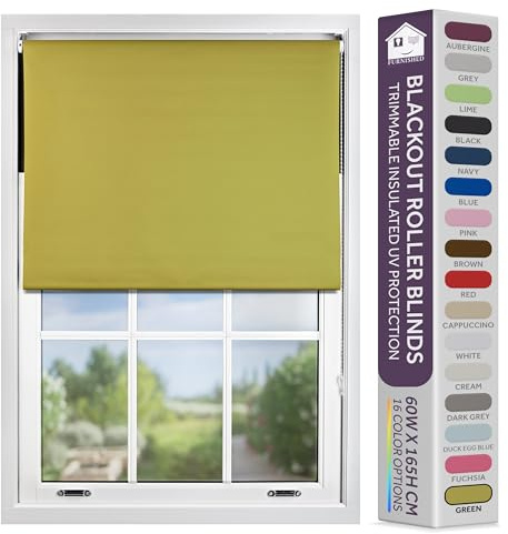FURNISHED Blackout Roller Blind with Metal Fittings Trimmable Insulated Thermal Fabric Heavy-duty Easy Install Brackets Window Roller Blinds - Green, 120W x 165H cm
