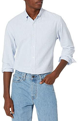Amazon Essentials Chemise Oxford à Manches Longues, Coupe Classique Homme, Bleu Rayures, M