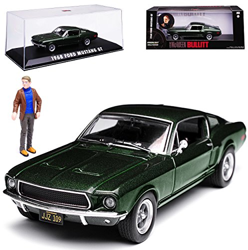 Greenlight Ford Mustang Bullitt Grün Coupe mit Figur Steve McQueen 1968 1/43 Modell Auto