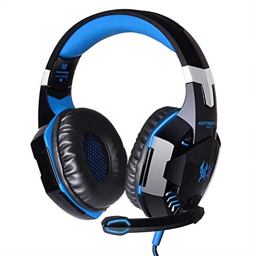 CSZH Jeu Casque de jeu Écouteurs Écouteur Bandeau avec micro Basse stéréo Basse LED pour Xbox One PC tablette Tablet Mac Smart Phone (Bleu)