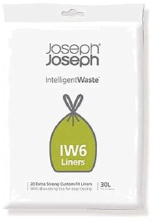 Joseph Joseph IW6 Bin Liners, General Waste Bags with Tie Tape Drawstring Handles, Extra strong, Grey, Pack of 20, 30 Lt/8 gallon