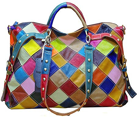 Segater® Damen Multicolor Einkaufstasche Rind Leder-Handtaschen Bunte Patchwork 2019 NEU TOP Bewertet Große Umhängetasche Hobo Taschen