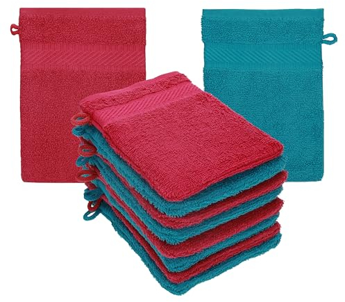 Betz Lot de 10 Gants de Toilette Palermo 100% Coton Taille 16x21 cm Rouge Canneberge-Bleu pétrole