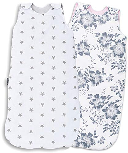 Bellochi 2er- Set Baby Schlafsack Innenschlafsack für Neugeborene und Kleinkinder - 100% Baumwolle - Anpassbar 60/75 cm - Ganzjährig Babyschlafsack - Nunki und Pink Berry