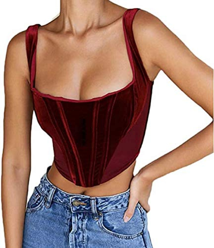 Onsoyours Damen PU Leder Y2K Crop Tops Cami Ärmelloses T-Shirt Sommer Frauen Spaghettiträger Bustier Korsett Kurze Weste Einfarbig Tanktops Streetwear Clubwear