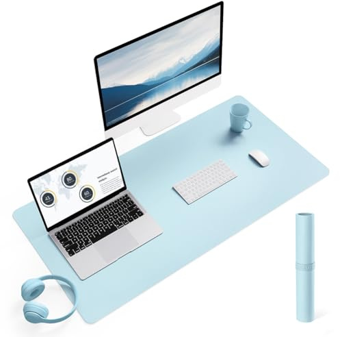 YSAGi Non-Slip Desk Mat, Waterproof Large Mouse Pad 90x43 cm Light Blue | Protects From Scratches, Stains, Spills, Ultra-Thin for Precise Mouse & Writing, Easy-Clean for Office, Home, Decor
