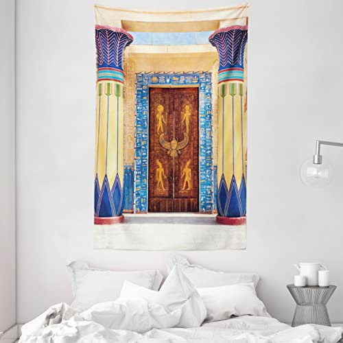 ABAKUHAUS ägyptisch Wandteppich und Tagesdecke, Ägypten Gebäude aus Weiches Mikrofaser Stoff Waschbar ohne Verblassen Digitaldruck, 140 x 230 cm, Beige Blau
