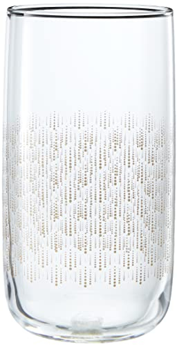 Madame Coco Gläser Set 4 Teilig 365 ml, Golden Rain Musette groß Trinkgläser Wassergläser Saftgläser Set, Longdrinkgläser Set Modern, Gemusterte Latte Macchiato Gläser, Trinkgläser für Wasser Cocktail
