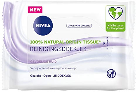NIVEA Sensitive Reinigungstücher - Make-up-Entferner Tücher - Für empfindliche Haut - Dexpanthenol - Gesichtsreiniger - 25 Stück