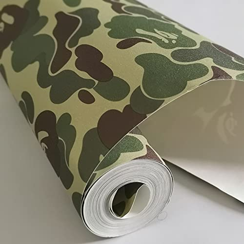 AINITAOCOM Selbstklebende Vinyl-Tapete mit grünem Tarnmuster, zum Abziehen und Aufkleben, Camouflage-Tapete für Wände, Schränke, Möbel, Türen, Klassenzimmer, Kunst, Handwerk, abnehmbar, 45 x 29 cm