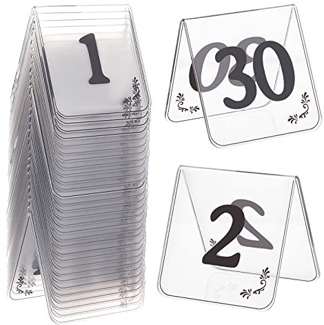 OLYCRAFT 30pcs Acrylic Tent Table Numbers 1-30 Double Sided Table Numbers Signs for Wedding Party Banquets Receptions Dinner