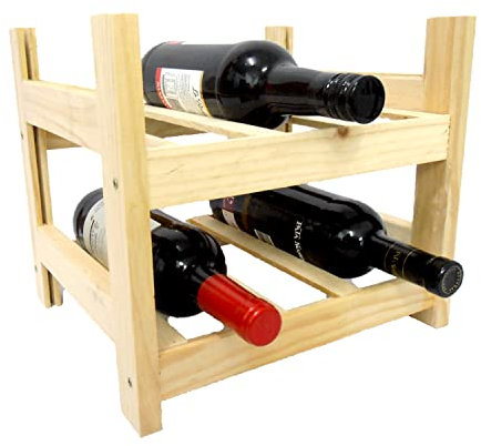 Meyvaser Botellero de Madera Vertical de Pino Apilable en Color Natural para 6 Botellas y con 2 Niveles de Altura.