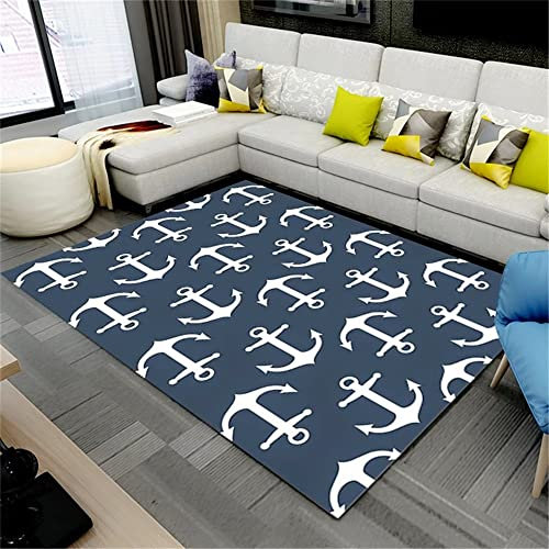 Xiaosua Outdoor-Teppich Teppich Zimmer Blau Minimalist Isch Anker Muster Teppich Schlafzimmer Langlebig Auslegware Kinderzimmer 50X80Cm Happy Decor Kids Teppich Blau 1Ft 7.7''X2Ft 7.5''