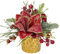 Mini Tabletop Weihnachtsbaum Kunstpflanze im Topf Weihnachtsdeko mit Rot Magnolie und Beeren für Weihnachtsdekoration Wohnkultur Küche Esstisch, Dekopflanze Zimmerpflanze Tischdeko