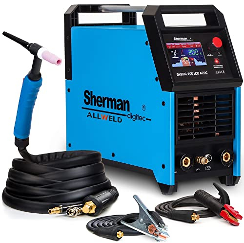 DIGITIG 200 LCD - 200A HF-Zündung WIG Schweißgerät AC DC mit MMA-Modus und Pre Flow, Post Flow und Speichern von Einstellungen - IGBT-Inverter-Technologie - Set: Solo