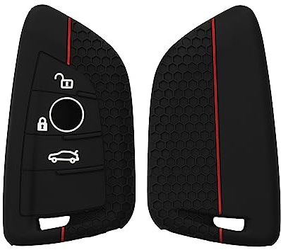 kwmobile Autoschlüssel Schutzhülle kompatibel mit BMW 3-Tasten Smart Key Autoschlüssel Hülle - Schlüsselhülle aus Silikon - in Schwarz Rot