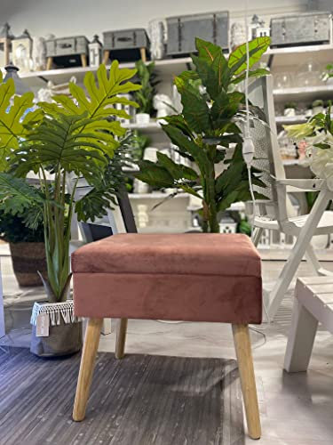 VEA SRL Pouf contenitore velluto WONDER Rosa Antico 45 * 35 * 35 cm, Pouf sgabello contenitore e pouf poggiapiedi divano, Pouf camera da letto e soggiorno 4 gambe in legno(TOW 57165)