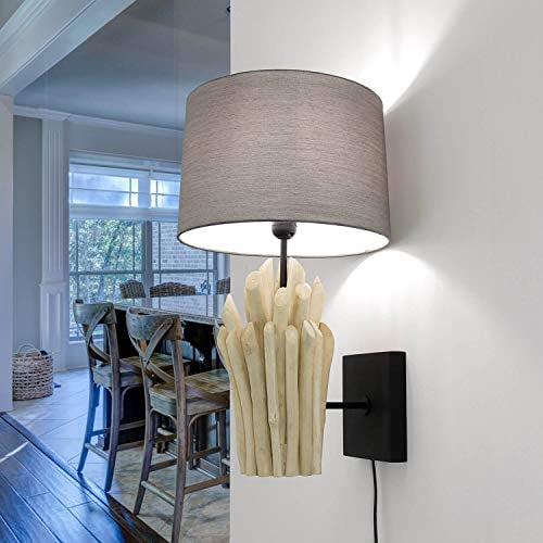 Licht-Erlebnisse Wandlampe mit Schalter Treibholz Stoff E27 Natur Grau Handarbeit Unikat Schwemmholz Wandleuchte Schlafzimmer Wohnzimmer