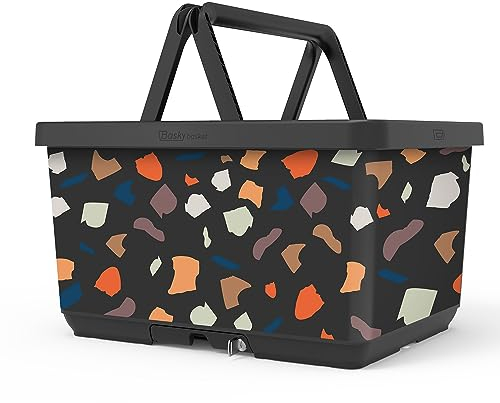 Basky Basket Fahrradkorb Abnehmbar | New Camo Design | Fahrradkiste für Fahrrad & E-Bike | Fahrradtasche vorne und hinten | Adapterplatte Gepäckträger Klicksystem mit Schloss | Nachhaltig