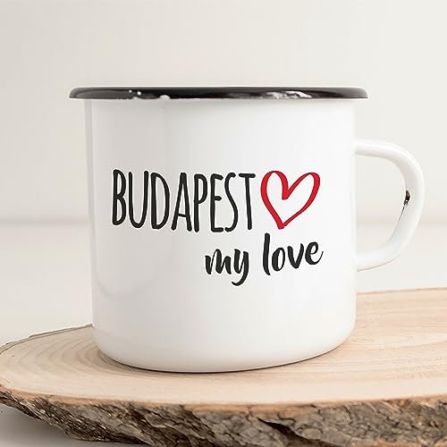Huuraa Emaille Tasse Budapest my love 300ml Vintage für alle Fans von Budapest Ungarn