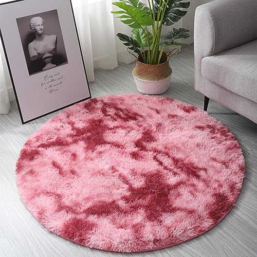 Nyescasa Hochflor Teppich Langflor Wohnzimmer Teppich Modern Flauschig Weich Runder Teppich für Wohnzimmer Kinderzimmer Schlafzimmer Flur Läufer Rot Shaggy Teppich Innen 140cm