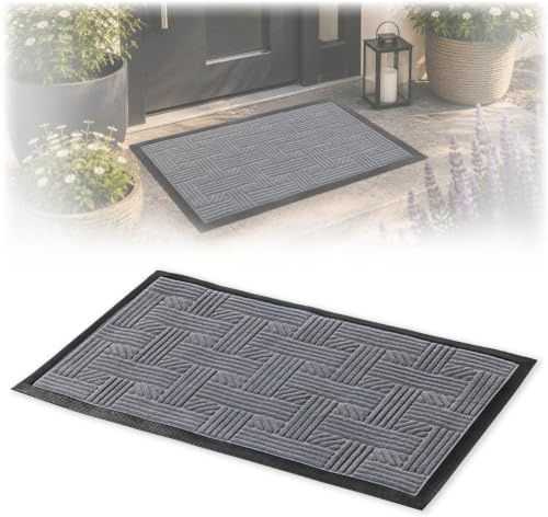 KADAX Fußmatte, Eingangsmatte aus robusten Polyester mit Gummiseite, Wiederstandfähige Schmutzfangmatte in 6 verschiedenen Mustern zur Wahl, Türmatte (Rechteckig 75x45cm, Grau)