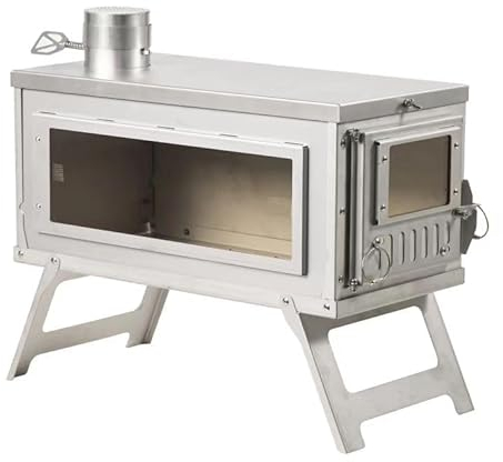Stufa a legna da campeggio in acciaio inossidabile 304, ultraleggera, pieghevole, portatile, con tubi per camino e ammortizzatore rotante, stufa per riscaldamento (Rectangular - A)