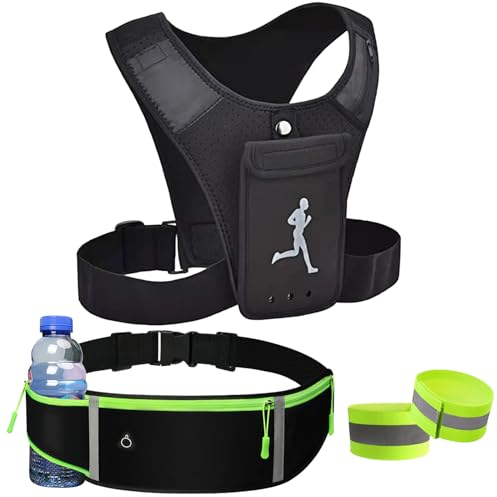 BDSHUNBF Ceinture Running Smartphone, Veste de Running Porte, Support de Téléphone pour Gilet de Course, Ceinture Running Ajustable avec Bande Réfléchissante Sac Banane Running, Fitness Belt Bag
