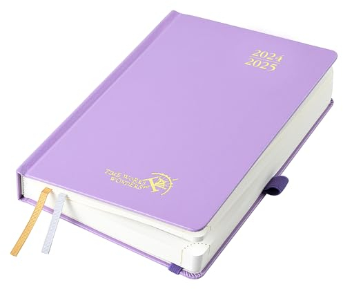 POPRUN Kalender 2024 2025 Tagesplaner 21,5 x 14,5 cm, Tageskalender A5 1 Tag 1 Seite (Montag - Sonntag), Terminplaner (Aug.2024-Jul.2025) mit Hardcover, Stiftschlaufe - Violett