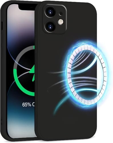INZ Mag-Safe Magnetic iPhone 12 Mini Case 5.4-Inch Black Liquid Silicone Gel Rubber Anti Scratch Resistant Soft Slim Protective Cover Protect Compatible for iPhone 12 Mini