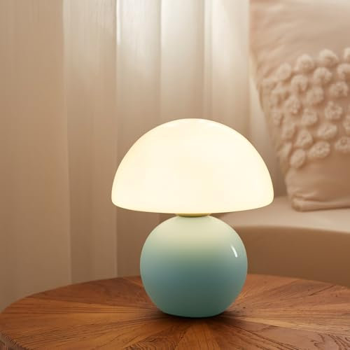 Dawnwake Lamparas de Mesita de Noche, Lámpara de mesa LED Regulable, Pantalla de Cristal Con Forma de Hongo y Base de Cerámica, Decoración del Hogar Para Dormitorio, Sala de Estar (Azul)