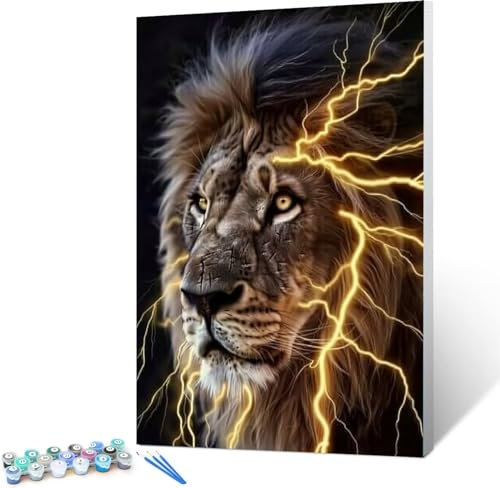 Peepezo Pintura por números para adultos León - Conjunto de manualidades Pintura para adultos Lienzo Melena 50x65cm Con Marco