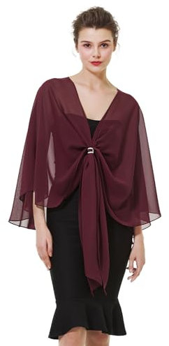 BEAUTELICATE Damen Chiffon Schal Stola Elegante Bolero Leichter Sommerjacke Braut Schal für Brautkleid Hochzeit Abendkleid Festlich (Cabernet, Einheitsgröße)