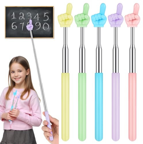 Oruola 5 palillos de dedo señaladores, punteros para aula, palitos retráctiles para profesores, palo puntero multicolor para aula, suministros de aula, lectura de niños, se extiende hasta 26.89