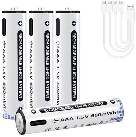 AAA Akkus Lithium 1,5 V USB Wiederaufladbare 4 Stück,Batterie Lithium AAA Akkus mit 4 in 1 Typ C Ladekabel, Li-Ion Wiederaufladbare Batterien AAA,Ideal für Spielkonsolen, Spielzeug, Taschenlampen