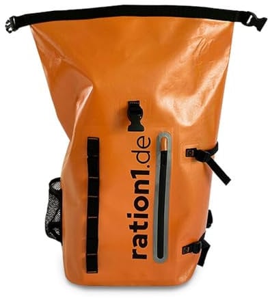 ration1 Rucksack Rolltop für Damen & Herren, wasserdicht, sehr groß, 40 L, Laptoprucksack 13 Zoll Einschubfach, Handgepäck, Tagesrucksack, Laptoptasche Uni, Reiserucksack für Business Freizeit Urlaub