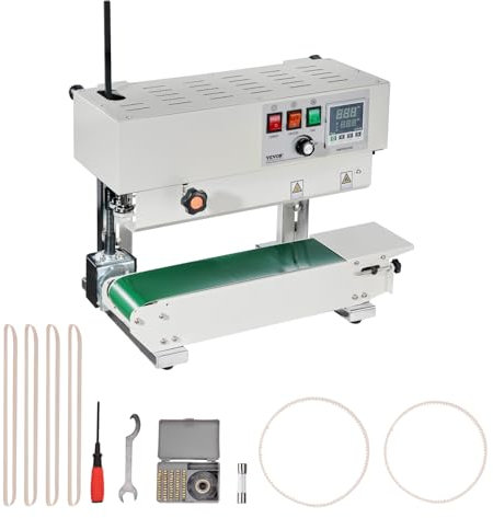 VEVOR Kontinuierliche Versiegelungsmaschine,6-12 mm Siegelbreite, vertikale Siegelmaschine mit Temperaturregelung, Beutelsiegelgerät aus Karbonstahl für 0,02-0,8 mm starke Plastikbeutelfolien