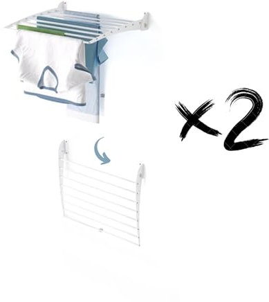 foxydry Fold, Tendedero de pared, tendedero vertical, plegable de interior y exterior de aluminio y acero (blanco - cierre hacia abajo, 2 x Fold 60)